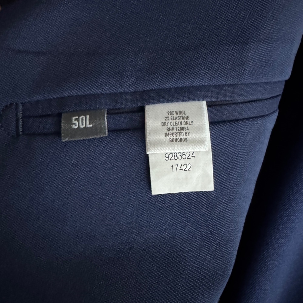 Bonobos Blazer Mens 50L Blue Solid Wool Lanificio Comero Italian Fabric Standard - Picture 5 of 6